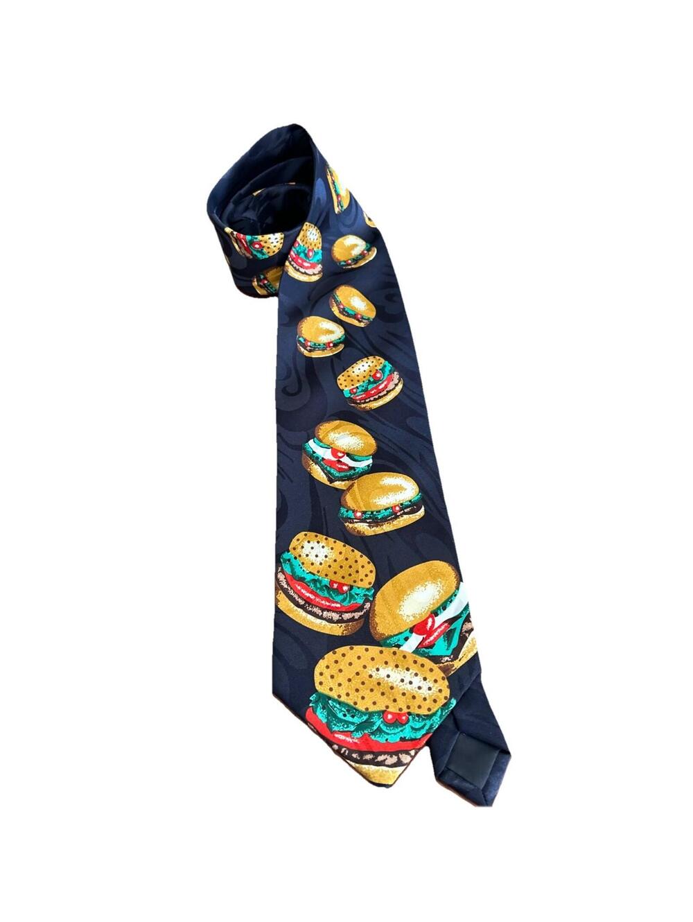 Roberto Cellini Hamburger Cheeseburger Men’s Tie Navy Blue Polyester